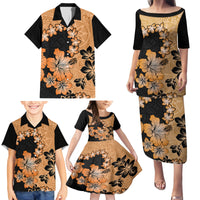 Orange Hawaii Family Matching Puletasi Dress and Hawaiian Shirt Tapa Cloth Mix Tropical Flowers Pastel Vibes - Wonder Print Shop