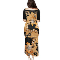 Orange Hawaii Family Matching Puletasi Dress and Hawaiian Shirt Tapa Cloth Mix Tropical Flowers Pastel Vibes - Wonder Print Shop