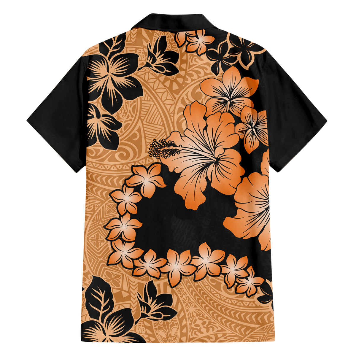 Orange Hawaii Family Matching Short Sleeve Bodycon Dress and Hawaiian Shirt Tapa Cloth Mix Tropical Flowers Pastel Vibes - Wonder Print Shop