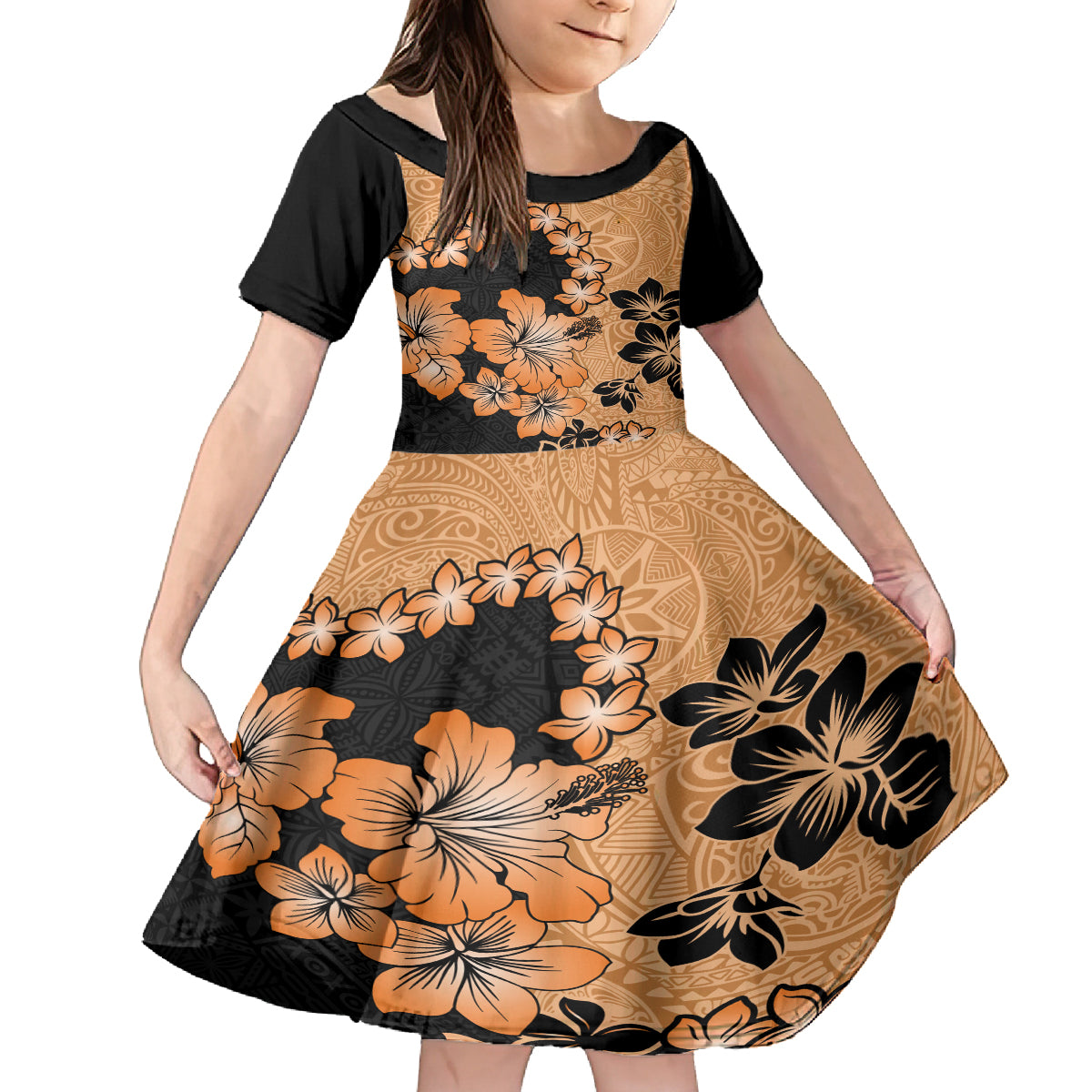 Orange Hawaii Family Matching Summer Maxi Dress and Hawaiian Shirt Tapa Cloth Mix Tropical Flowers Pastel Vibes - Wonder Print Shop