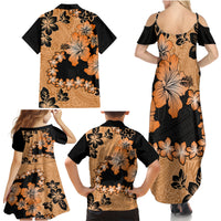Orange Hawaii Family Matching Summer Maxi Dress and Hawaiian Shirt Tapa Cloth Mix Tropical Flowers Pastel Vibes - Wonder Print Shop