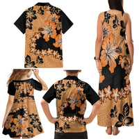 Orange Hawaii Family Matching Tank Maxi Dress and Hawaiian Shirt Tapa Cloth Mix Tropical Flowers Pastel Vibes - Wonder Print Shop