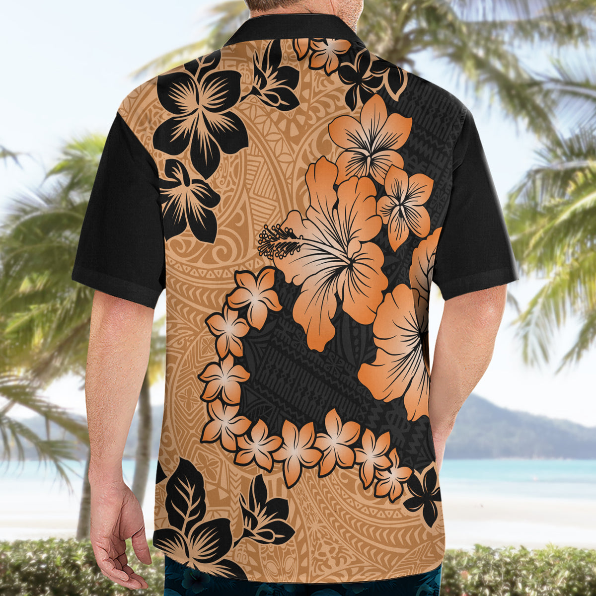 Orange Hawaii Hawaiian Shirt Tapa Cloth Mix Tropical Flowers Pastel Vibes - Wonder Print Shop