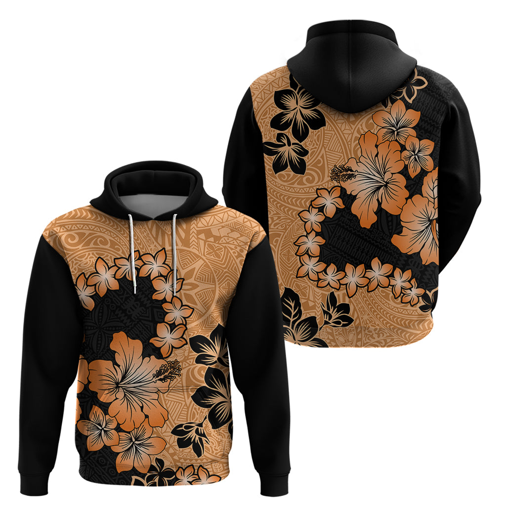 Orange Hawaii Hoodie Tapa Cloth Mix Tropical Flowers Pastel Vibes - Wonder Print Shop