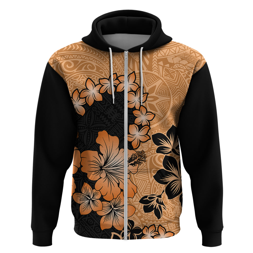 Orange Hawaii Hoodie Tapa Cloth Mix Tropical Flowers Pastel Vibes - Wonder Print Shop