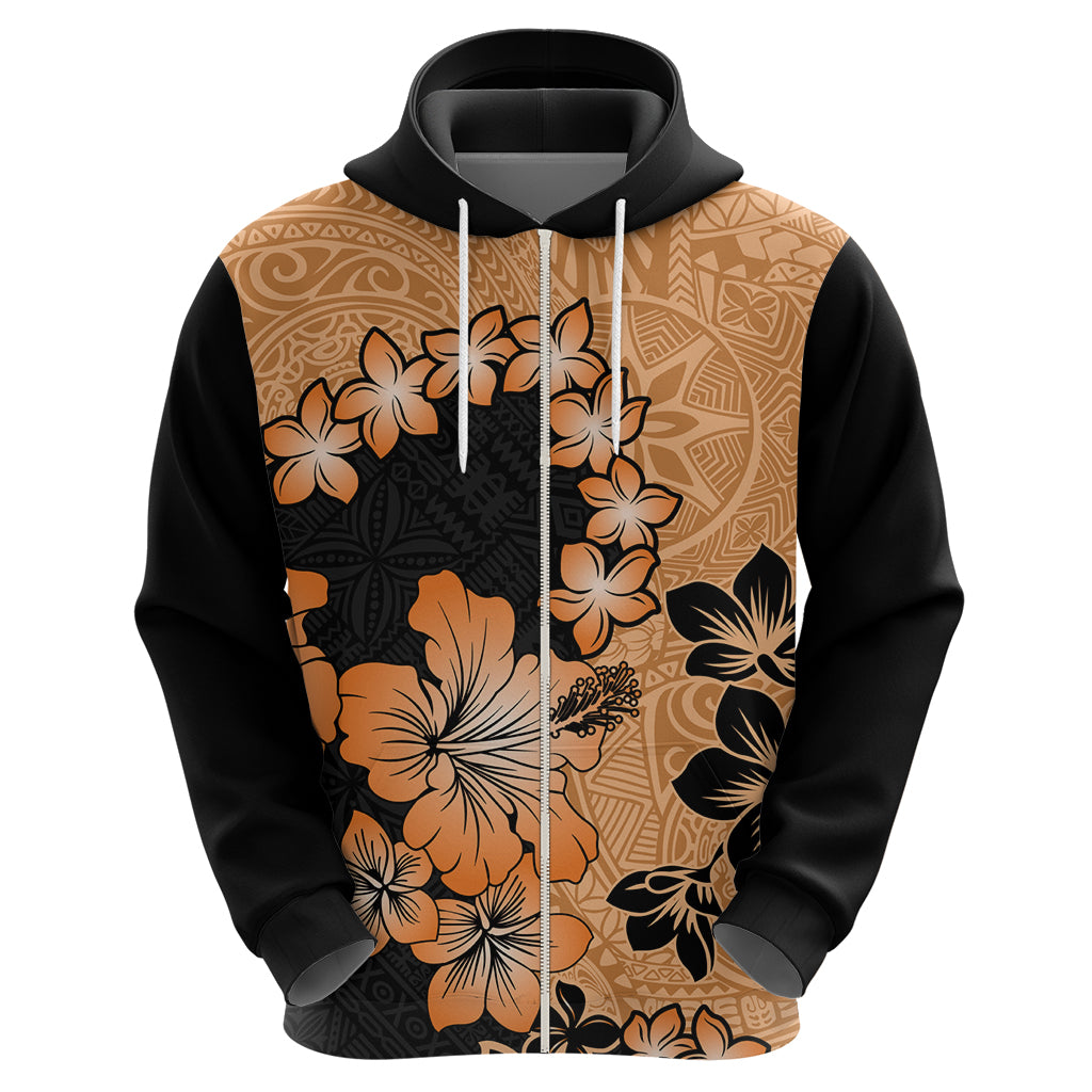 Orange Hawaii Hoodie Tapa Cloth Mix Tropical Flowers Pastel Vibes - Wonder Print Shop