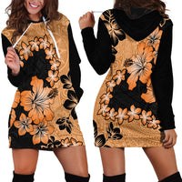 Orange Hawaii Hoodie Dress Tapa Cloth Mix Tropical Flowers Pastel Vibes - Wonder Print Shop