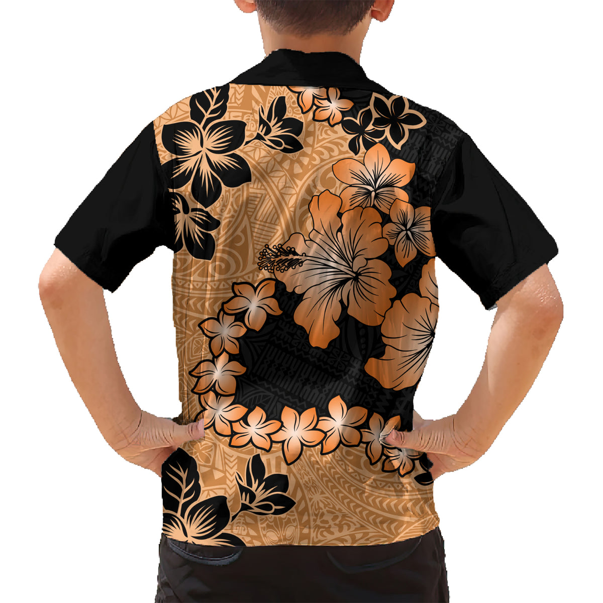 Orange Hawaii Kid Hawaiian Shirt Tapa Cloth Mix Tropical Flowers Pastel Vibes - Wonder Print Shop