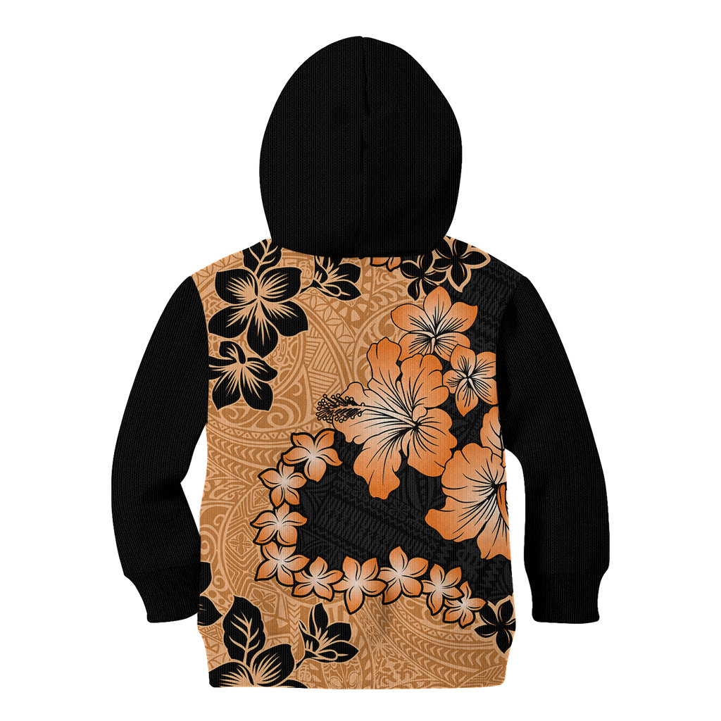 Orange Hawaii Kid Hoodie Tapa Cloth Mix Tropical Flowers Pastel Vibes - Wonder Print Shop