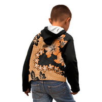 Orange Hawaii Kid Hoodie Tapa Cloth Mix Tropical Flowers Pastel Vibes - Wonder Print Shop