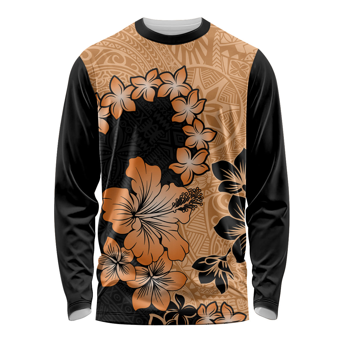 Orange Hawaii Long Sleeve Shirt Tapa Cloth Mix Tropical Flowers Pastel Vibes - Wonder Print Shop