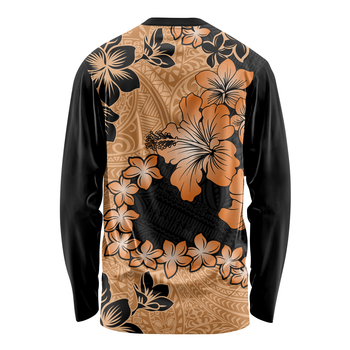 Orange Hawaii Long Sleeve Shirt Tapa Cloth Mix Tropical Flowers Pastel Vibes - Wonder Print Shop