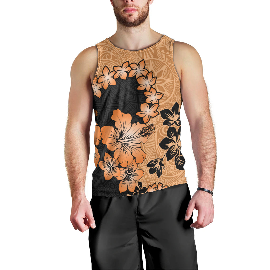 Orange Hawaii Men Tank Top Tapa Cloth Mix Tropical Flowers Pastel Vibes - Wonder Print Shop
