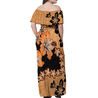 Orange Hawaii Off Shoulder Maxi Dress Tapa Cloth Mix Tropical Flowers Pastel Vibes - Wonder Print Shop