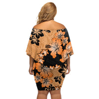 Orange Hawaii Off Shoulder Short Dress Tapa Cloth Mix Tropical Flowers Pastel Vibes - Wonder Print Shop
