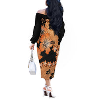 Orange Hawaii Off The Shoulder Long Sleeve Dress Tapa Cloth Mix Tropical Flowers Pastel Vibes - Wonder Print Shop