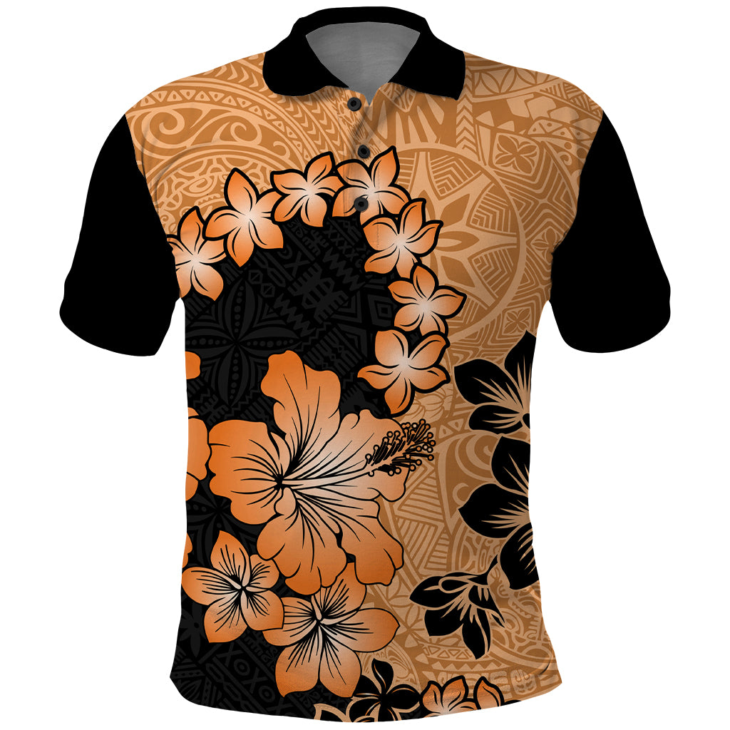 Orange Hawaii Polo Shirt Tapa Cloth Mix Tropical Flowers Pastel Vibes - Wonder Print Shop