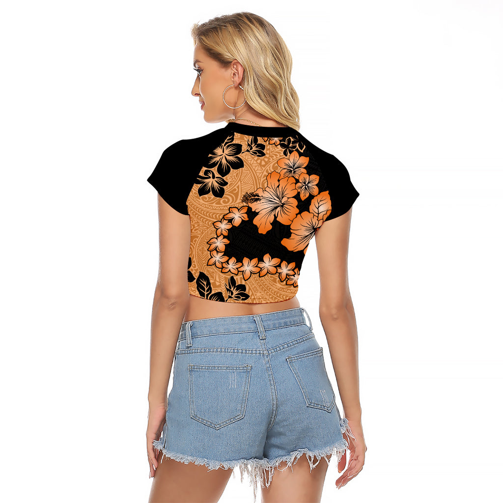 Orange Hawaii Raglan Cropped T Shirt Tapa Cloth Mix Tropical Flowers Pastel Vibes - Wonder Print Shop