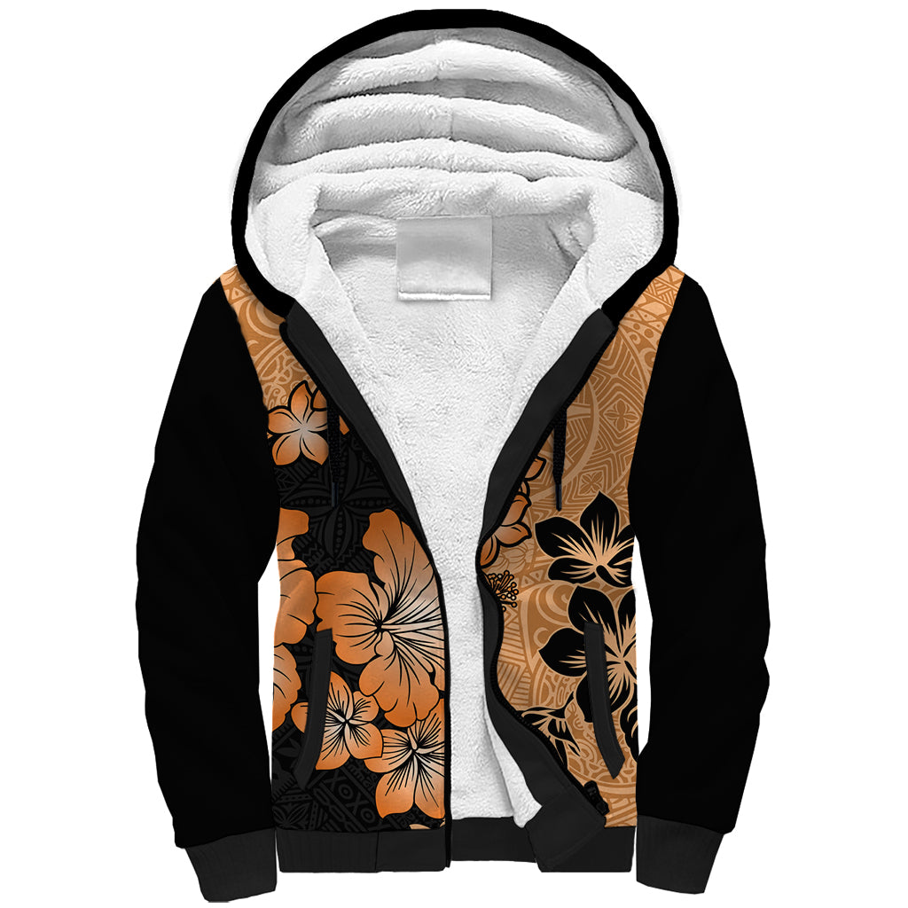 Orange Hawaii Sherpa Hoodie Tapa Cloth Mix Tropical Flowers Pastel Vibes - Wonder Print Shop