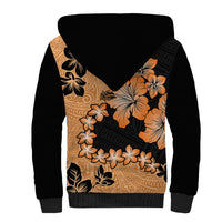 Orange Hawaii Sherpa Hoodie Tapa Cloth Mix Tropical Flowers Pastel Vibes - Wonder Print Shop