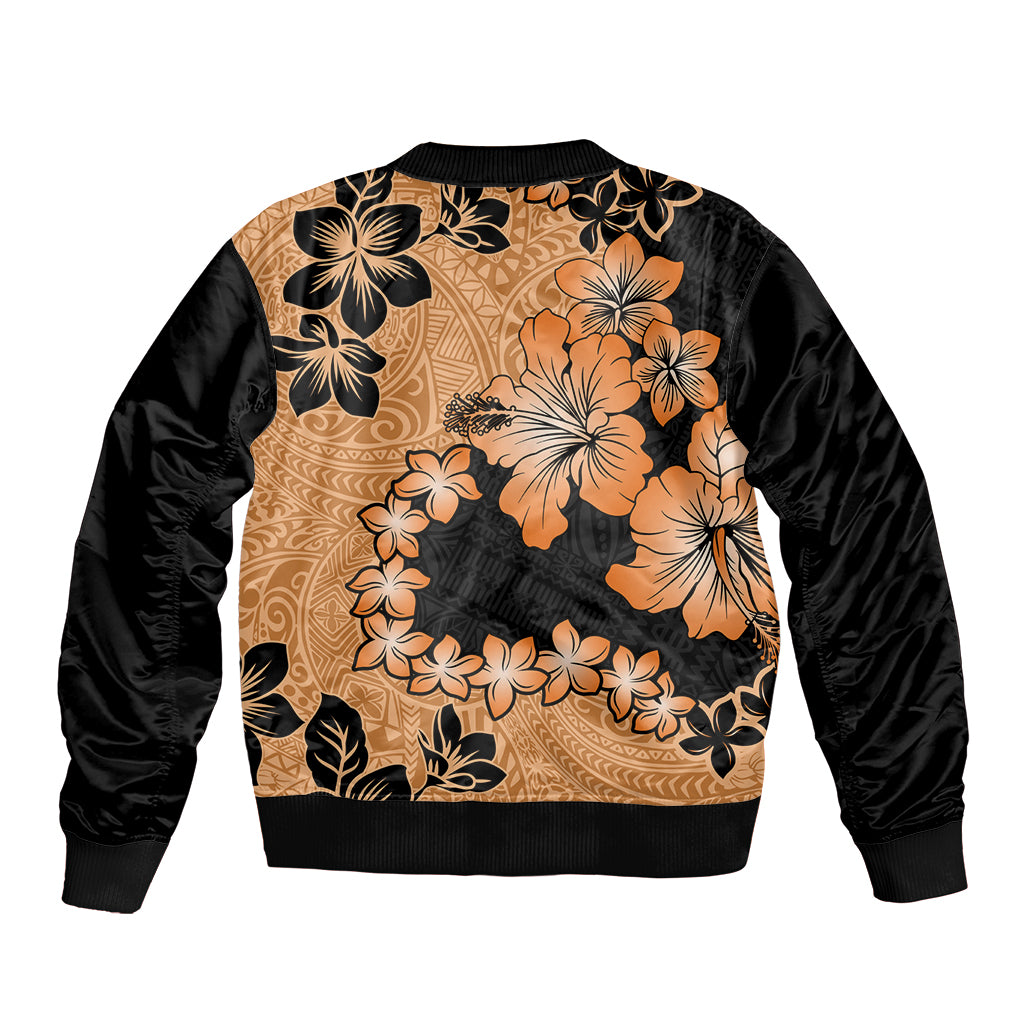Orange Hawaii Sleeve Zip Bomber Jacket Tapa Cloth Mix Tropical Flowers Pastel Vibes - Wonder Print Shop