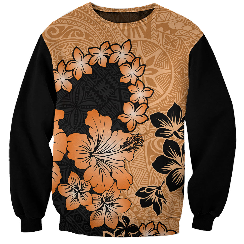 Orange Hawaii Sweatshirt Tapa Cloth Mix Tropical Flowers Pastel Vibes - Wonder Print Shop