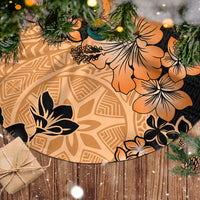 Orange Hawaii Tree Skirt Tapa Cloth Mix Tropical Flowers Pastel Vibes - Wonder Print Shop