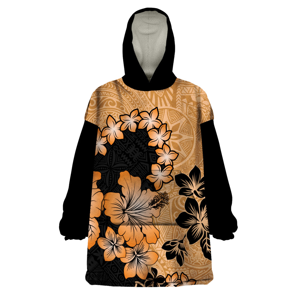 Orange Hawaii Wearable Blanket Hoodie Tapa Cloth Mix Tropical Flowers Pastel Vibes - Wonder Print Shop