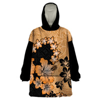 Orange Hawaii Wearable Blanket Hoodie Tapa Cloth Mix Tropical Flowers Pastel Vibes - Wonder Print Shop