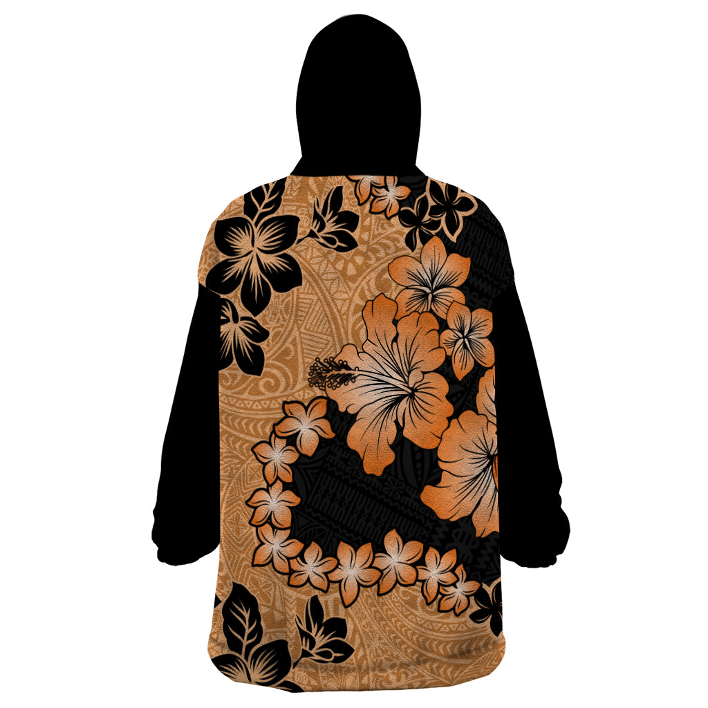 Orange Hawaii Wearable Blanket Hoodie Tapa Cloth Mix Tropical Flowers Pastel Vibes - Wonder Print Shop