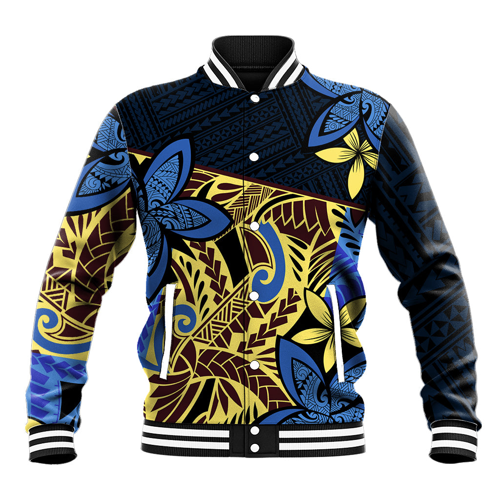Polynesia Fabric Baseball Jacket Polynesian Tribal With Frangipani Flowers - Wonder Print Shop