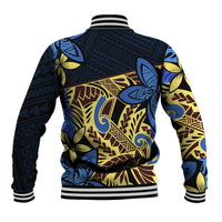 Polynesia Fabric Baseball Jacket Polynesian Tribal With Frangipani Flowers - Wonder Print Shop