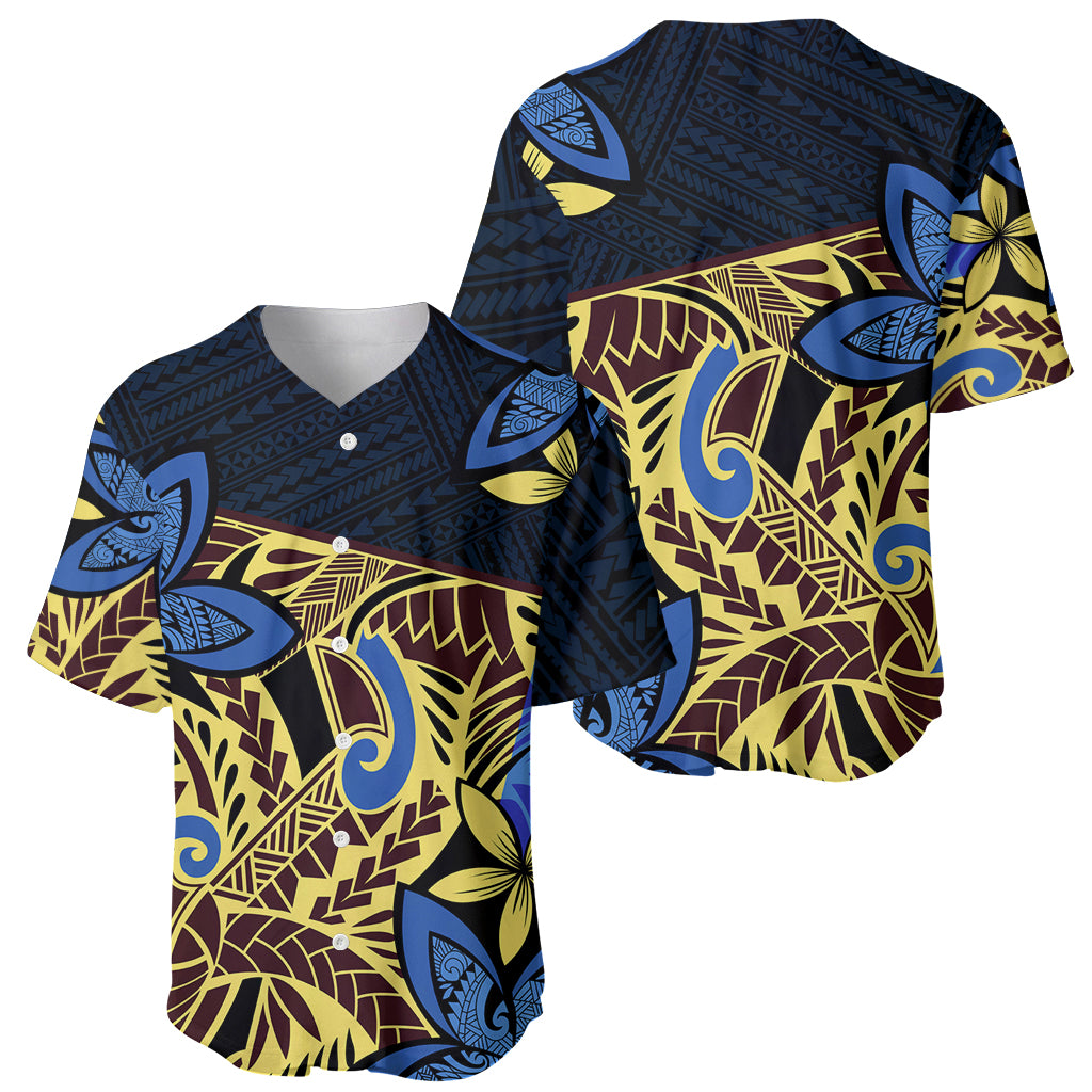 Polynesia Fabric Baseball Jersey Polynesian Tribal With Frangipani Flowers - Wonder Print Shop