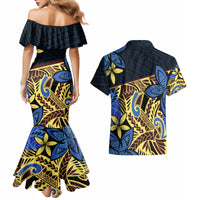 Polynesia Fabric Couples Matching Mermaid Dress and Hawaiian Shirt Polynesian Tribal With Frangipani Flowers - Wonder Print Shop