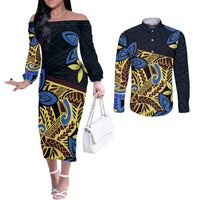 polynesia-fabric-couples-matching-off-the-shoulder-long-sleeve-dress-and-long-sleeve-button-shirt-polynesian-tribal-with-frangipani-flowers