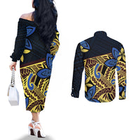 polynesia-fabric-couples-matching-off-the-shoulder-long-sleeve-dress-and-long-sleeve-button-shirt-polynesian-tribal-with-frangipani-flowers