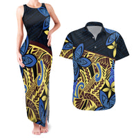 Polynesia Fabric Couples Matching Tank Maxi Dress and Hawaiian Shirt Polynesian Tribal With Frangipani Flowers - Wonder Print Shop