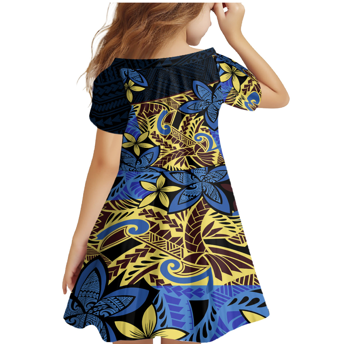 Polynesia Fabric Family Matching Mermaid Dress and Hawaiian Shirt Polynesian Tribal With Frangipani Flowers - Wonder Print Shop