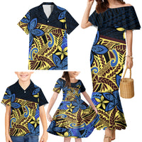 Polynesia Fabric Family Matching Mermaid Dress and Hawaiian Shirt Polynesian Tribal With Frangipani Flowers - Wonder Print Shop