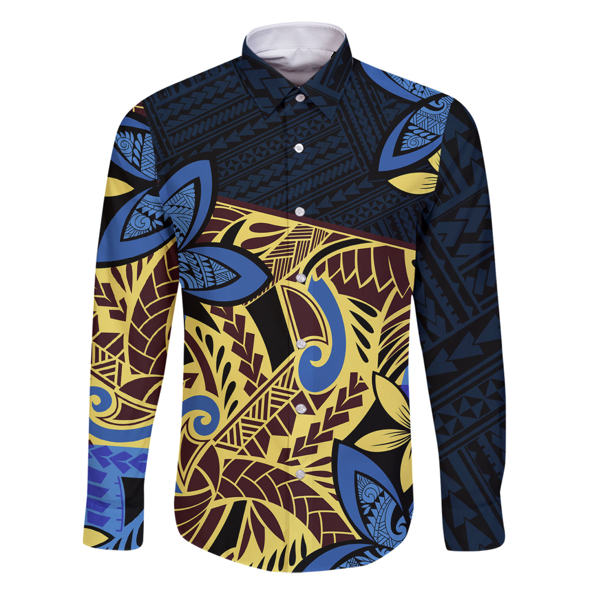 Polynesia Fabric Family Matching Puletasi Dress and Hawaiian Shirt Polynesian Tribal With Frangipani Flowers - Wonder Print Shop