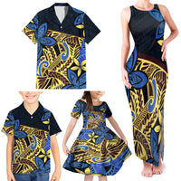 Polynesia Fabric Family Matching Tank Maxi Dress and Hawaiian Shirt Polynesian Tribal With Frangipani Flowers - Wonder Print Shop