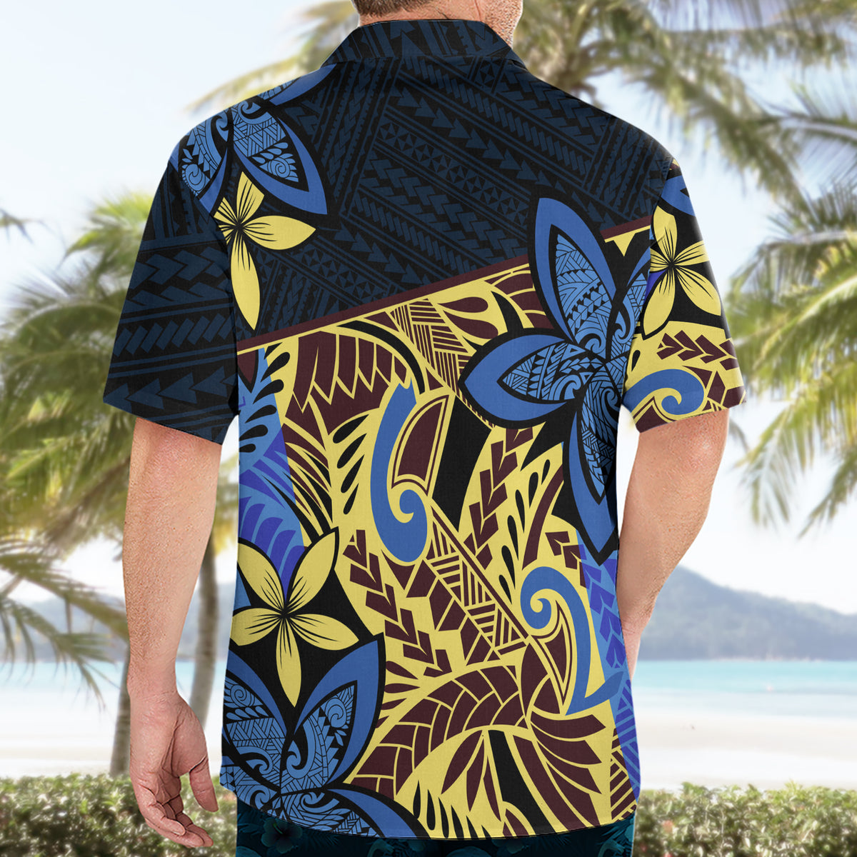 Polynesia Fabric Hawaiian Shirt Polynesian Tribal With Frangipani Flowers - Wonder Print Shop