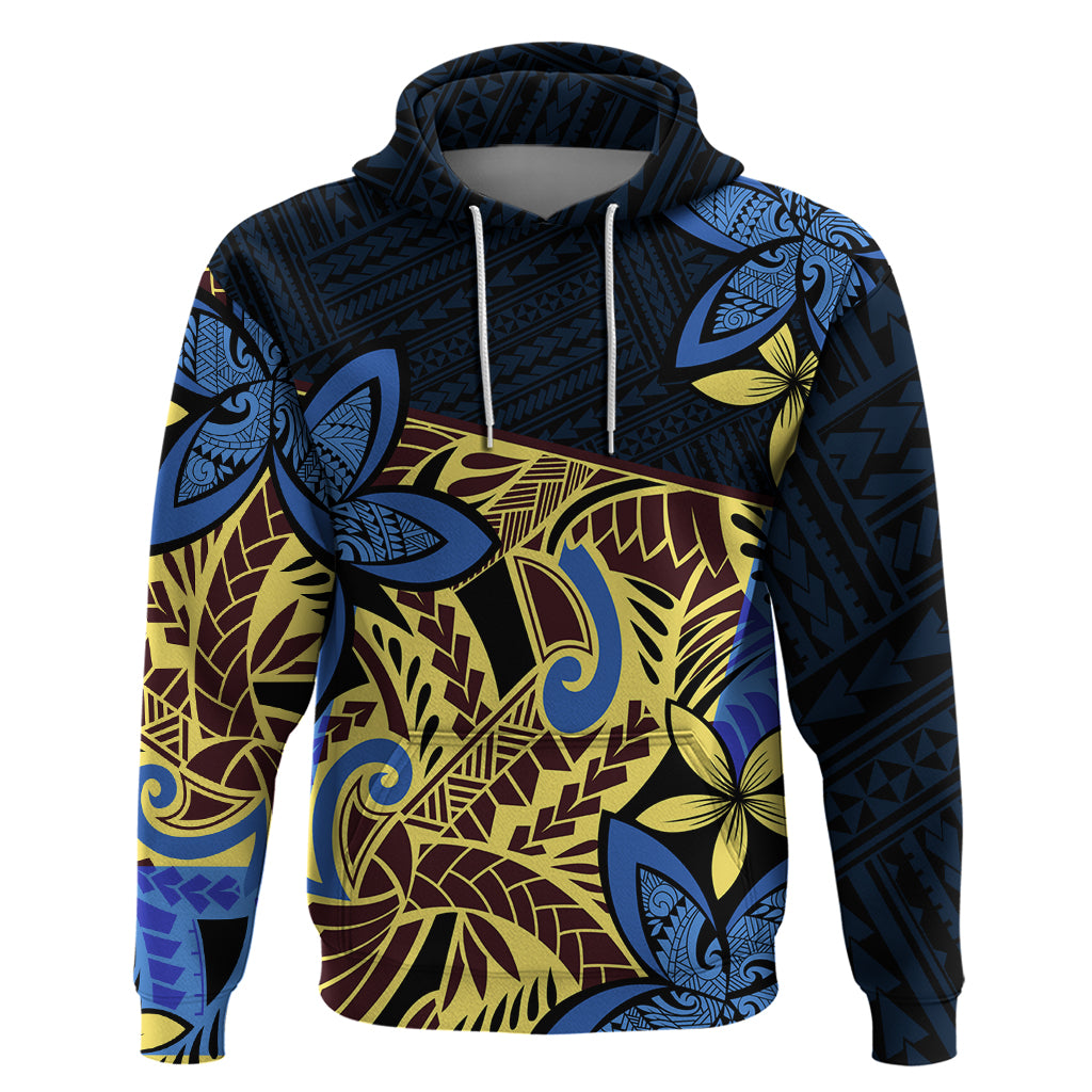 Polynesia Fabric Hoodie Polynesian Tribal With Frangipani Flowers - Wonder Print Shop