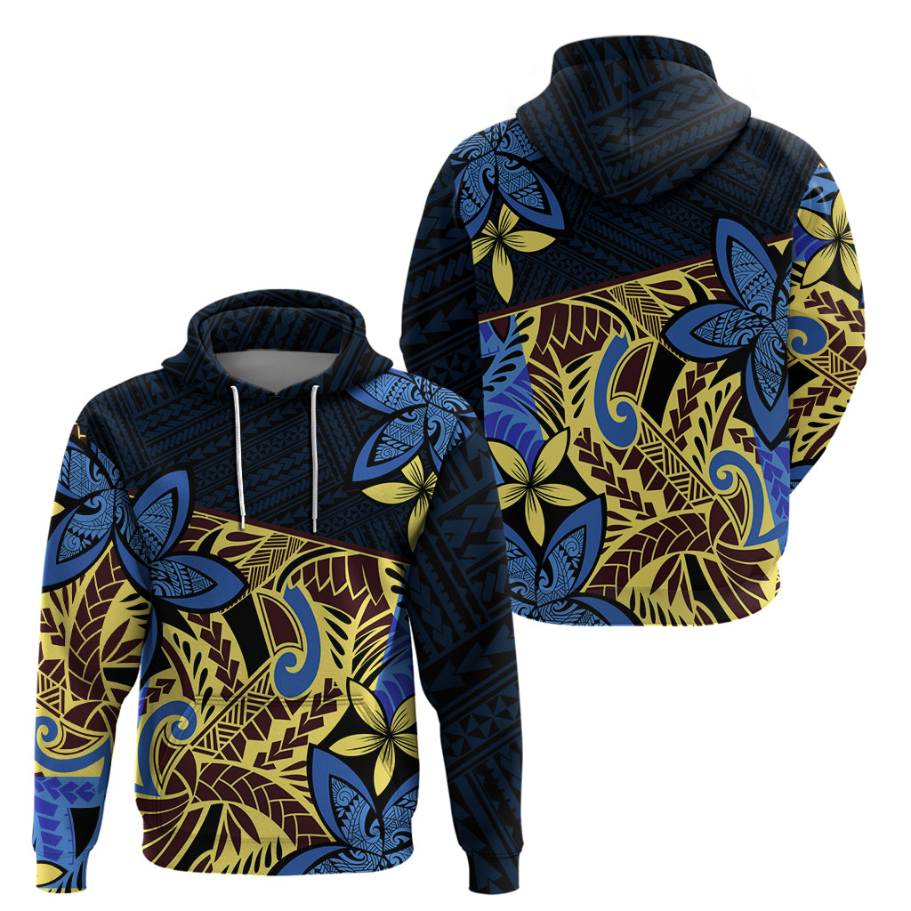 Polynesia Fabric Hoodie Polynesian Tribal With Frangipani Flowers - Wonder Print Shop