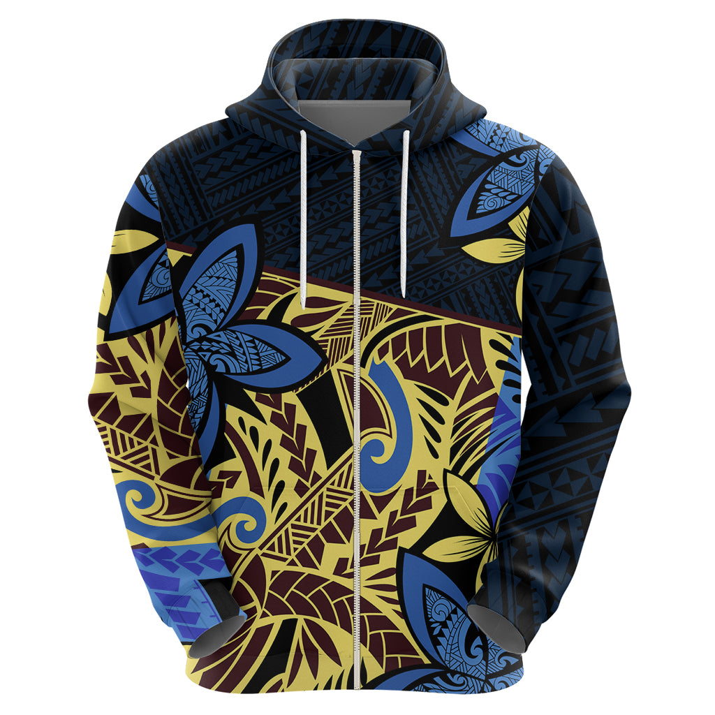 Polynesia Fabric Hoodie Polynesian Tribal With Frangipani Flowers - Wonder Print Shop