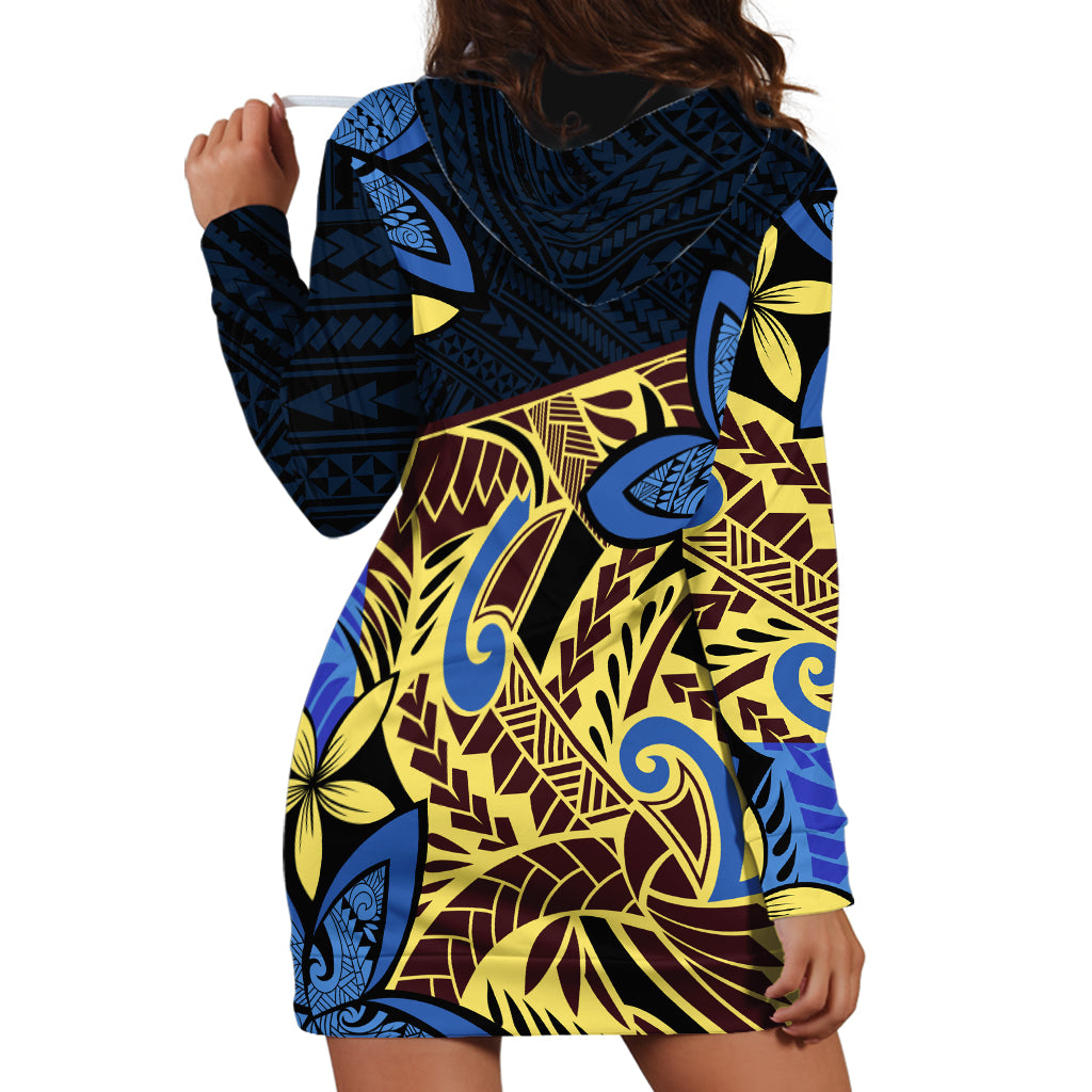 Polynesia Fabric Hoodie Dress Polynesian Tribal With Frangipani Flowers - Wonder Print Shop