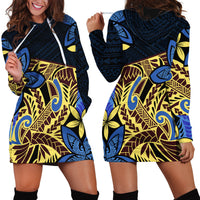 Polynesia Fabric Hoodie Dress Polynesian Tribal With Frangipani Flowers - Wonder Print Shop