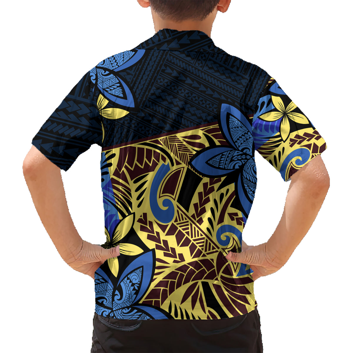 Polynesia Fabric Kid Hawaiian Shirt Polynesian Tribal With Frangipani Flowers - Wonder Print Shop
