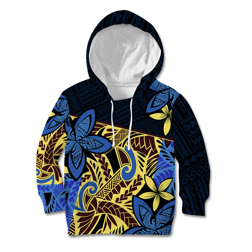 Polynesia Fabric Kid Hoodie Polynesian Tribal With Frangipani Flowers - Wonder Print Shop