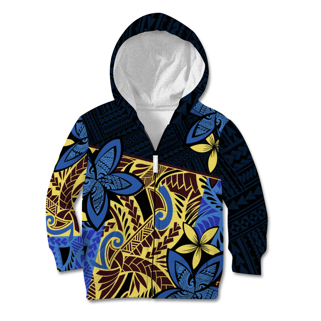 Polynesia Fabric Kid Hoodie Polynesian Tribal With Frangipani Flowers - Wonder Print Shop